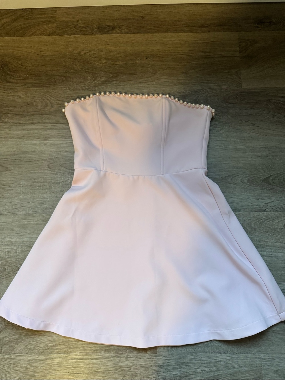 Strapless Pearl-Trim Light Pink Dress